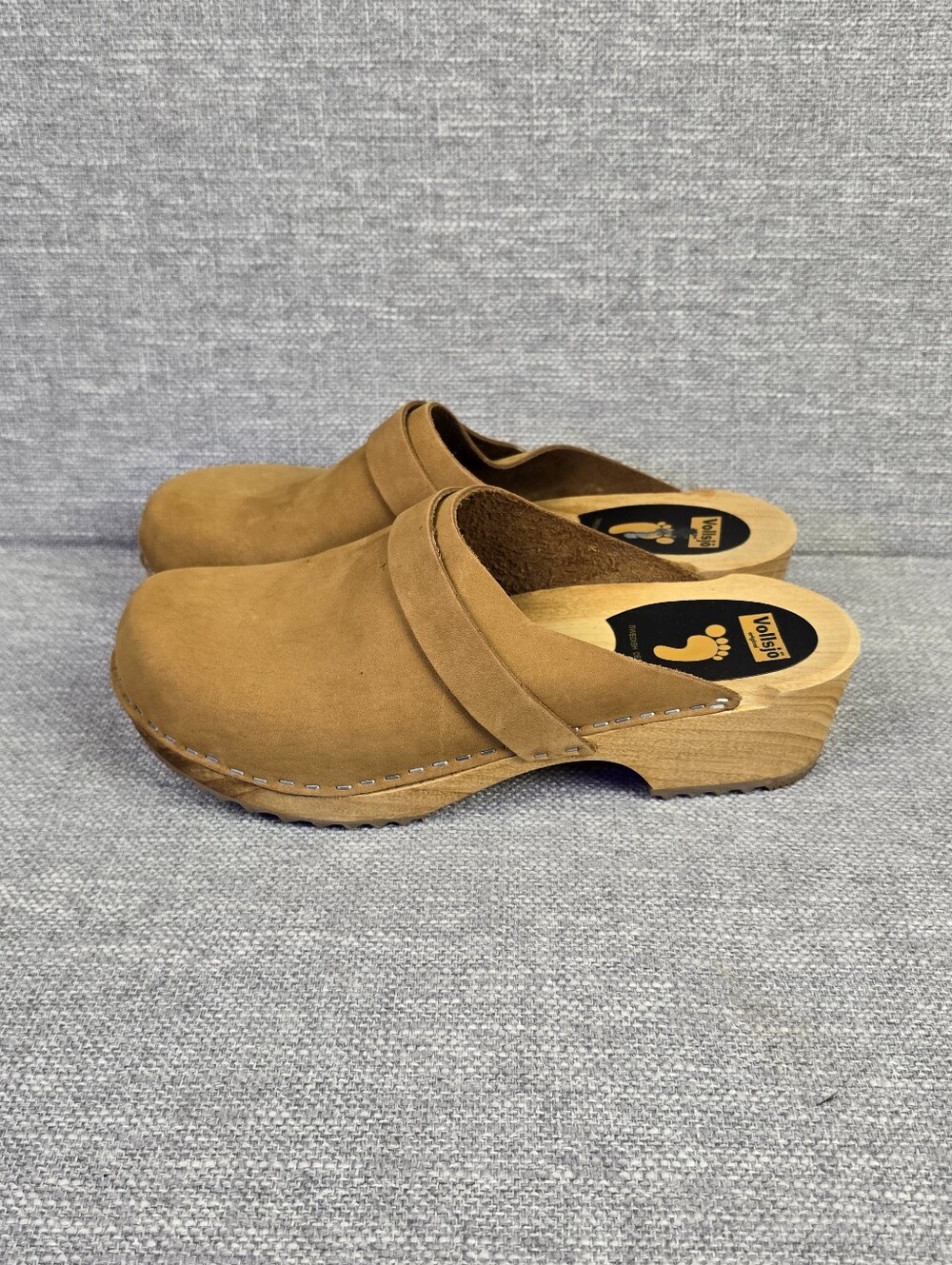 Vollsjo Sweedish Leather And Wooden Clogs Tan Sz 40(9-9.5 US)